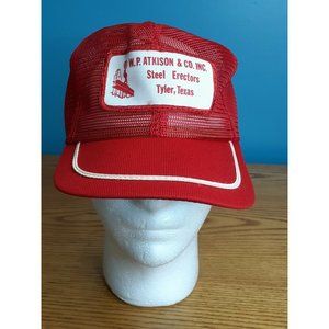 Vintage WP Atkinson Steel Erectors Tyler Texas Trucker Hat Mesh Snapback Red SM
